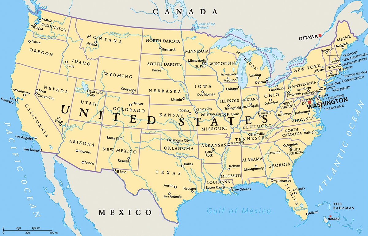 Image of a map with the territory of the United States of America Image of a map with the territory of the United States of America