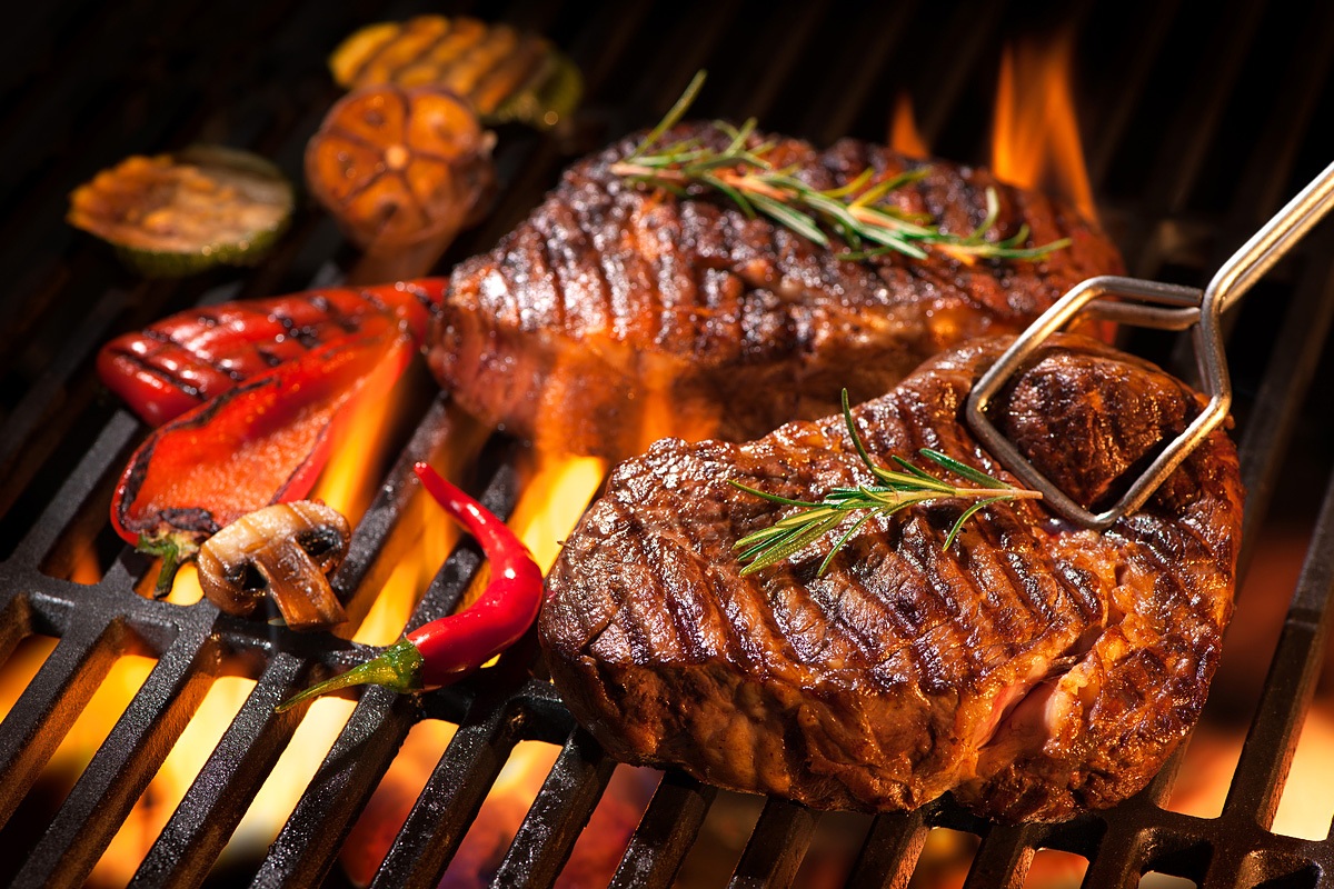 Delicious grilled meat on the wire rack