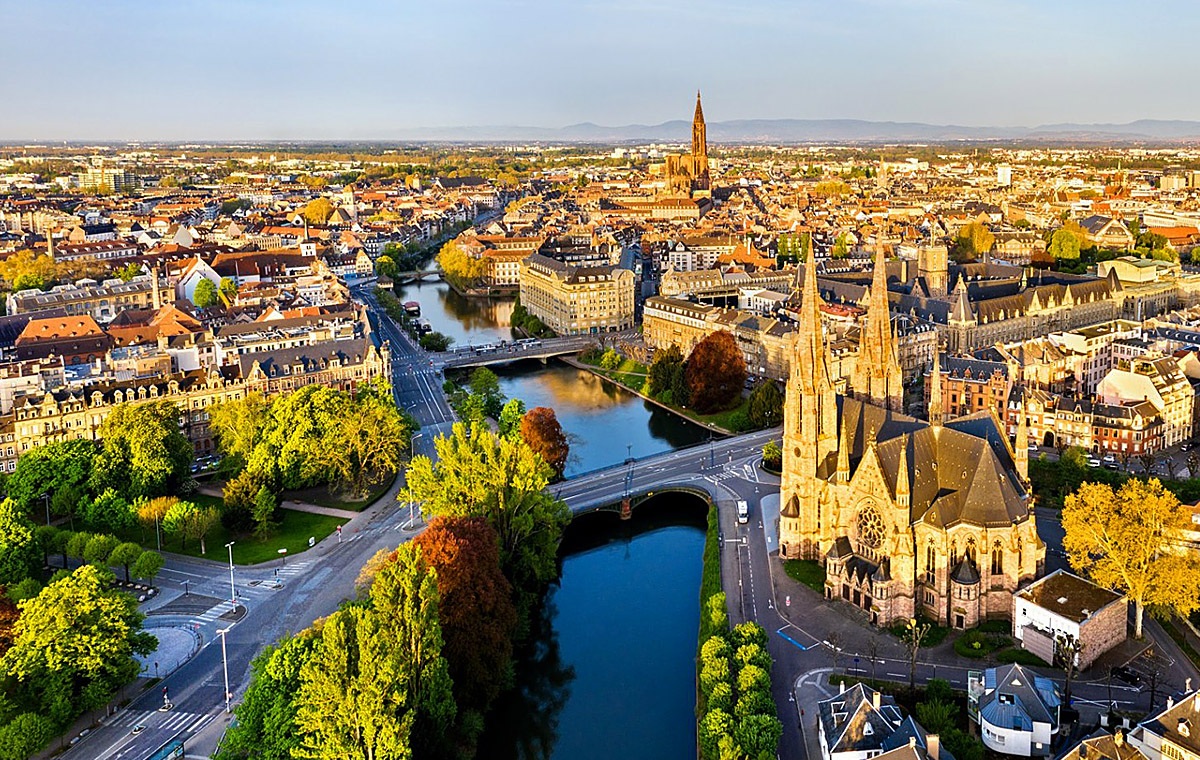Magnificent aerial view of the city of Strasbourg, France Magnificent aerial view of the city of Strasbourg, France