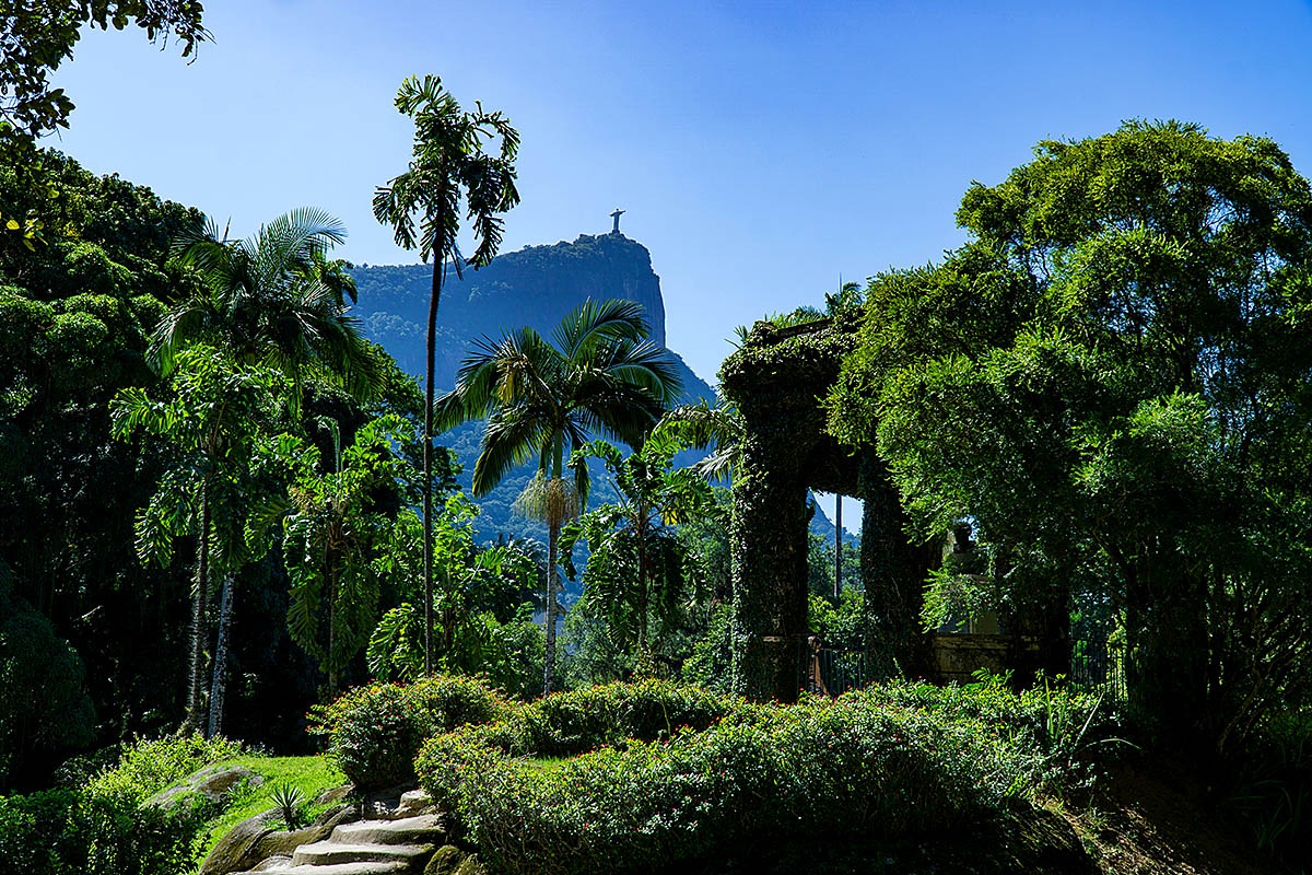 Beautiful view of Christ the Redeemer Statue from the Botanical Garden, Rio de Janeiro, Brazil Beautiful view of Christ the Redeemer Statue from the Botanical Garden, Rio de Janeiro, Brazil