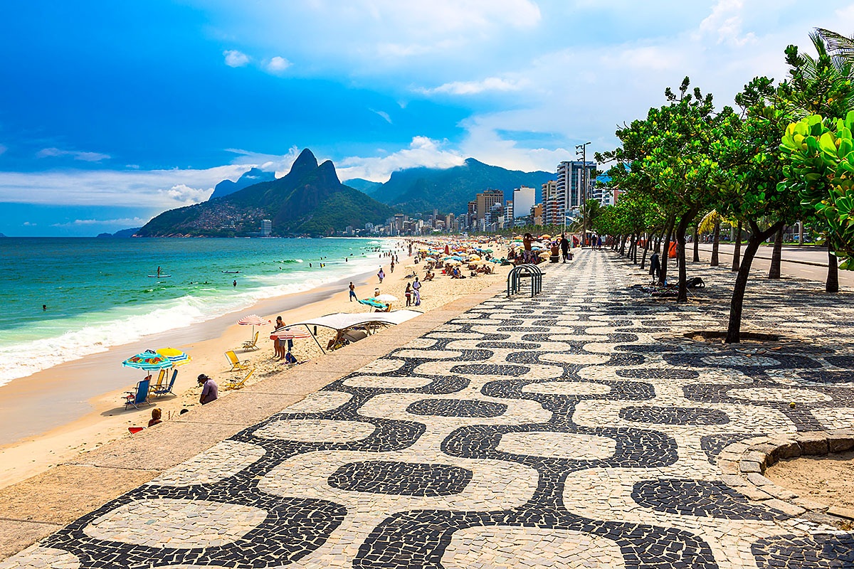 Ipanema Beach with pavement mosaic in Rio de Janeiro, Brazil Ipanema Beach with pavement mosaic in Rio de Janeiro, Brazil