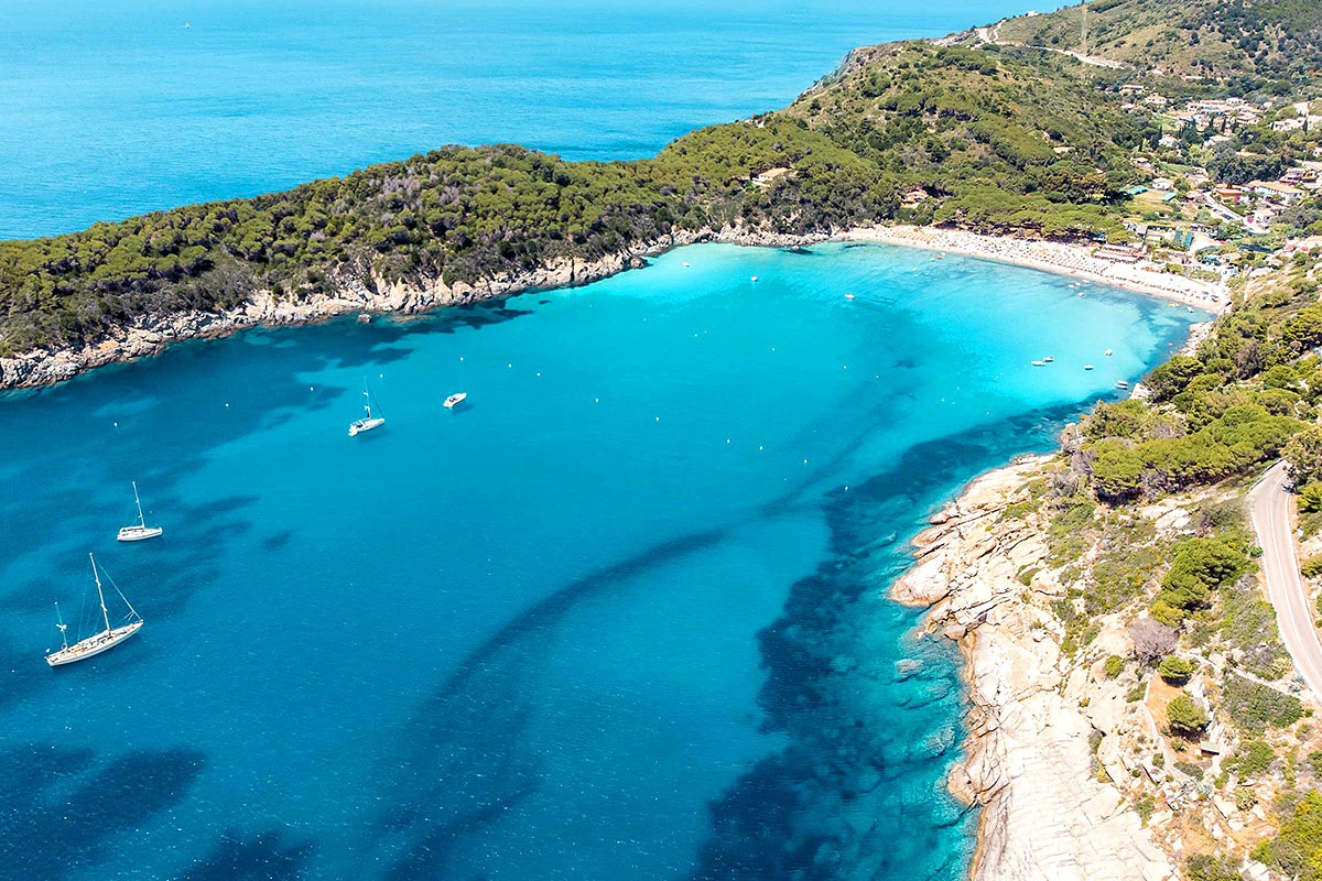 Fetovaia Beach aerial view on Elba Island in Tuscany, Italy Fetovaia Beach aerial view on Elba Island in Tuscany, Italy