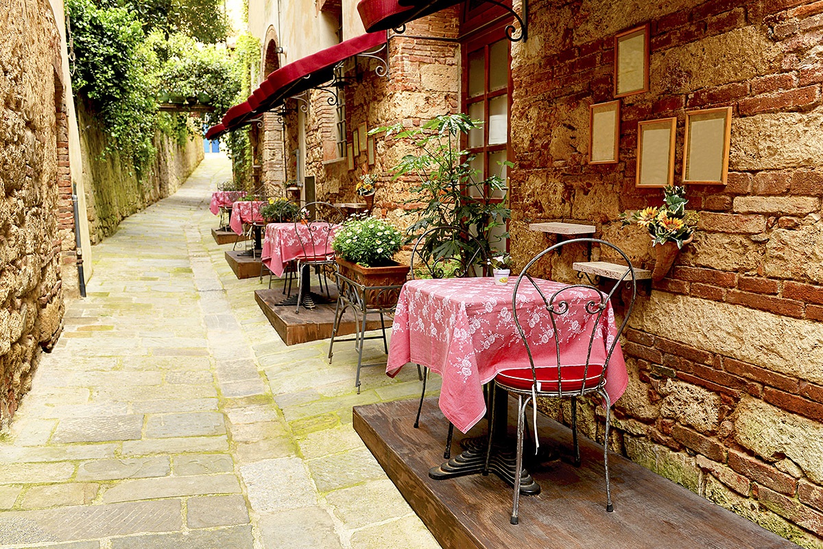 Street view and cozy restaurant in Florence city, Italy Street view and cozy restaurant in Florence city, Italy
