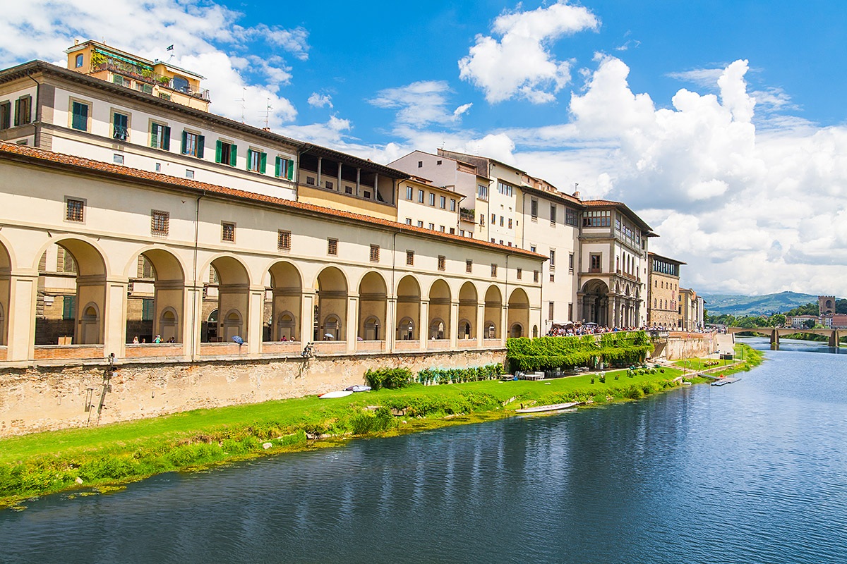View of the Uffizi Gallery on a bright sunny day, Florence View of the Uffizi Gallery on a bright sunny day, Florence