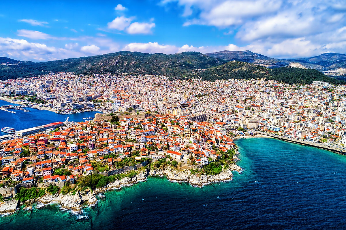 Amazing aerial view of the sea and city buildings, Kavala City Amazing aerial view of the sea and city buildings, Kavala City