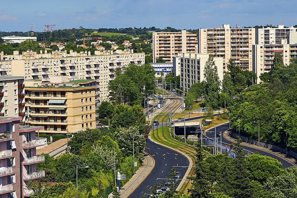 Image of landscape and city houses in Montpellier, France Image of landscape and city houses in Montpellier, France