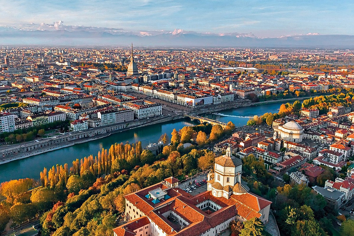 Aerial view of the City and Po River, Turin, Italy Aerial view of the City and Po River, Turin, Italy