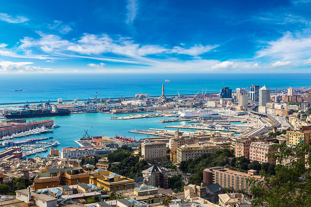 Great aerial view of the port in the city of Genoa, Italy Great aerial view of the port in the city of Genoa, Italy