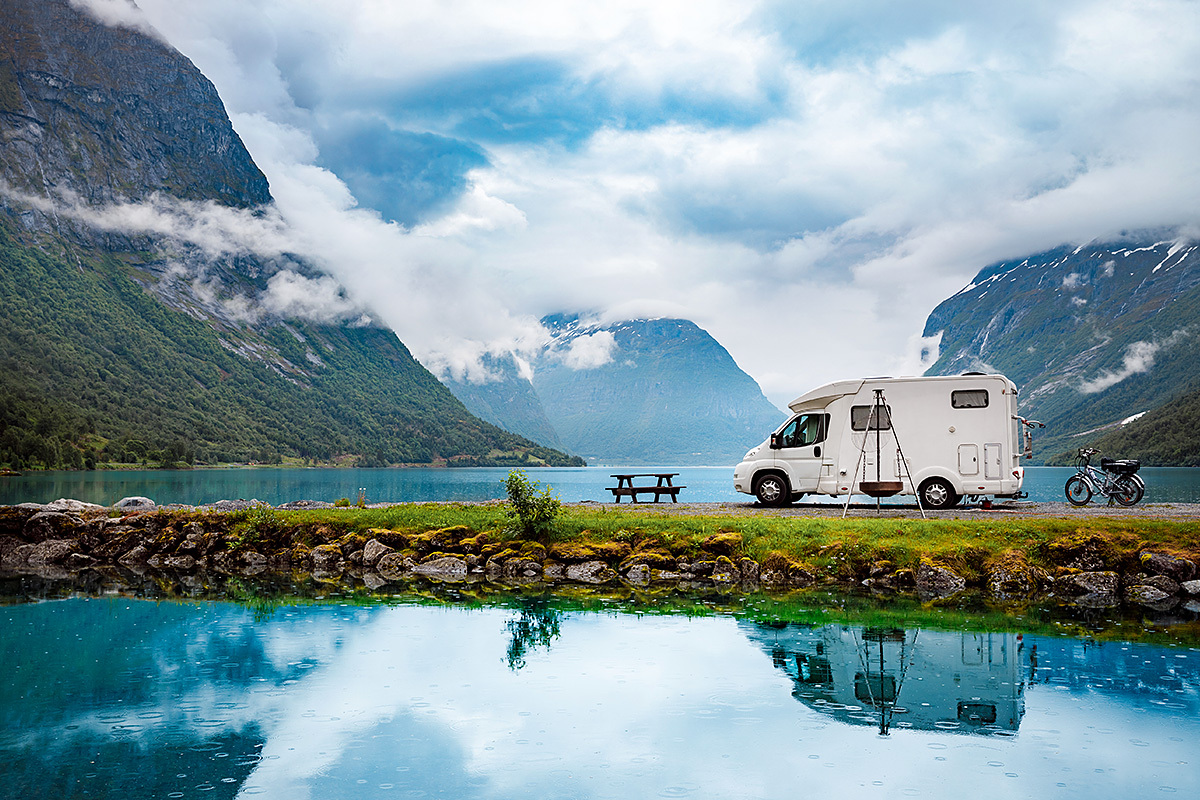 Image of traveling by motorhome in the mountains of Europe Image of traveling by motorhome in the mountains of Europe