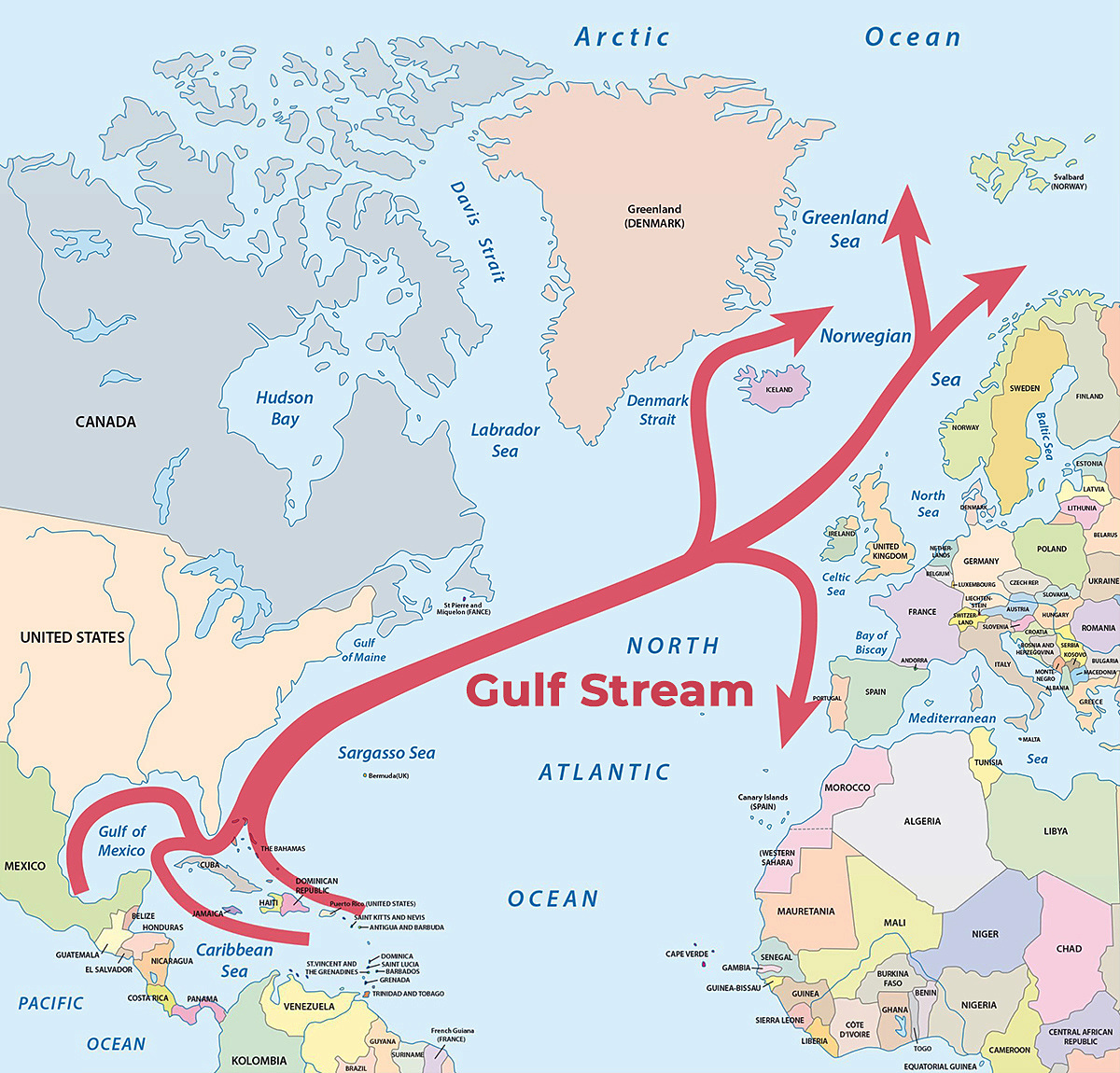 Image of a map of the world with the Gulf Stream Image of a map of the world with the Gulf Stream