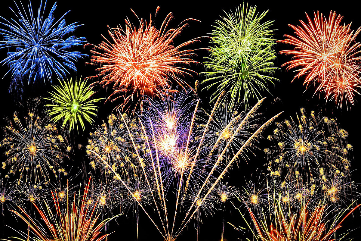 Image of bright fireworks at night Image of bright fireworks at night