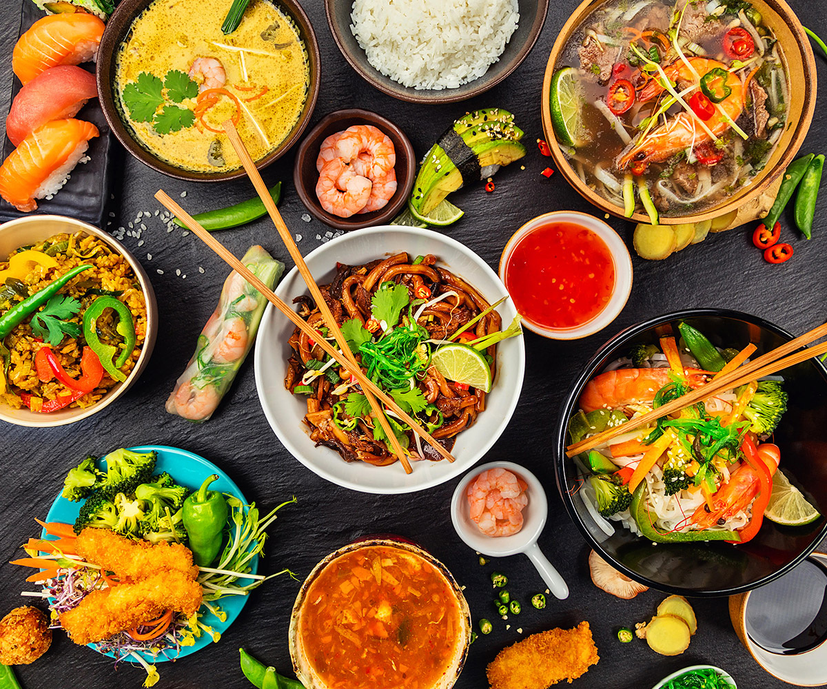 Image of various Asian food on the table Image of various Asian food on the table