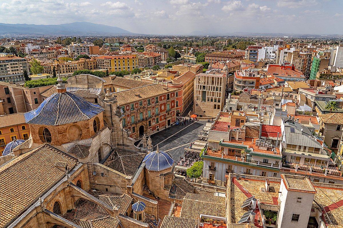 Panoramic view of the city streets and houses in the city of Murcia Panoramic view of the city streets and houses in the city of Murcia
