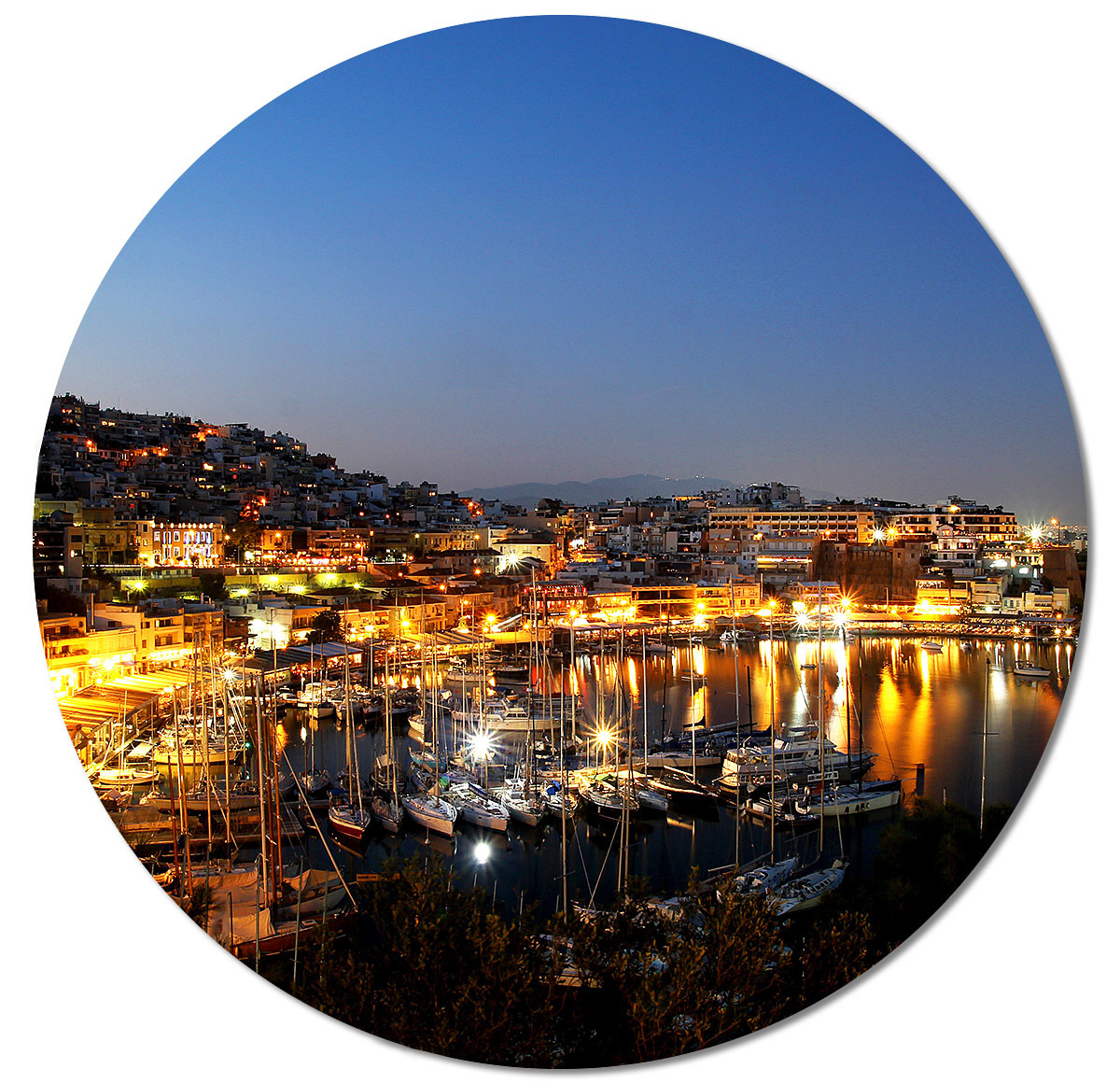 Great night view of the houses and marina, Piraeus, Greece Great night view of the houses and marina, Piraeus, Greece