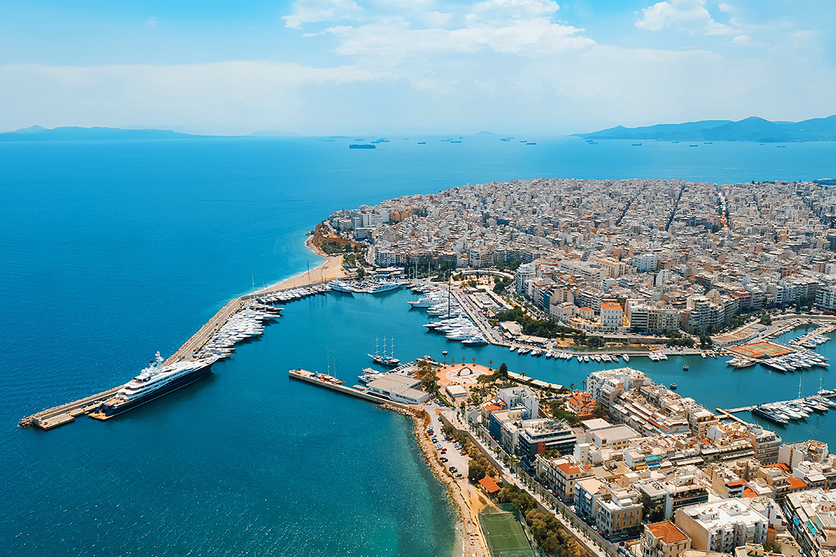 Aerial view of city buildings and architecture, Piraeus, Greece Aerial view of city buildings and architecture, Piraeus, Greece