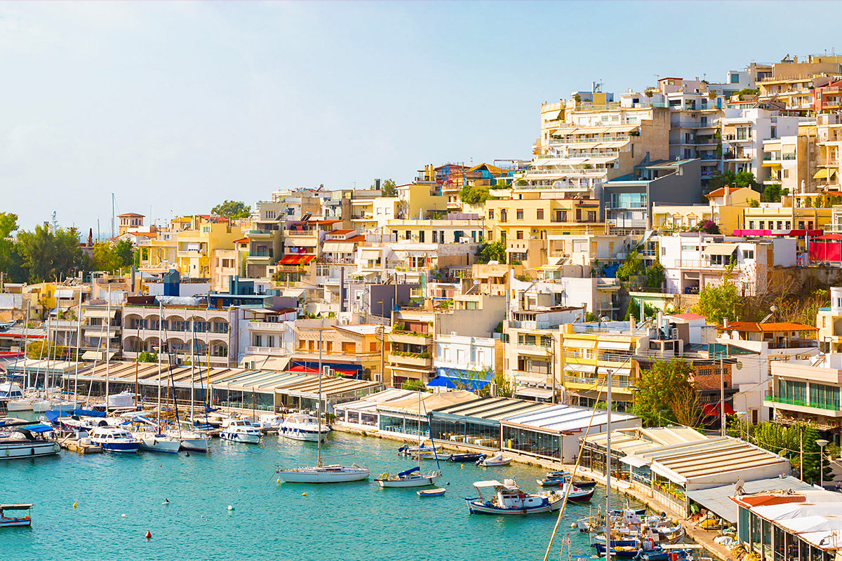 View of houses, yachts and sea, Piraeus, Greece View of houses, yachts and sea, Piraeus, Greece