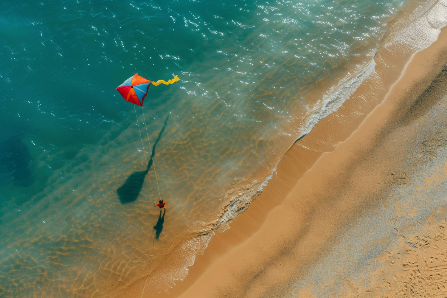 Capture the joy and freedom of a beachside adventure as seen from above.